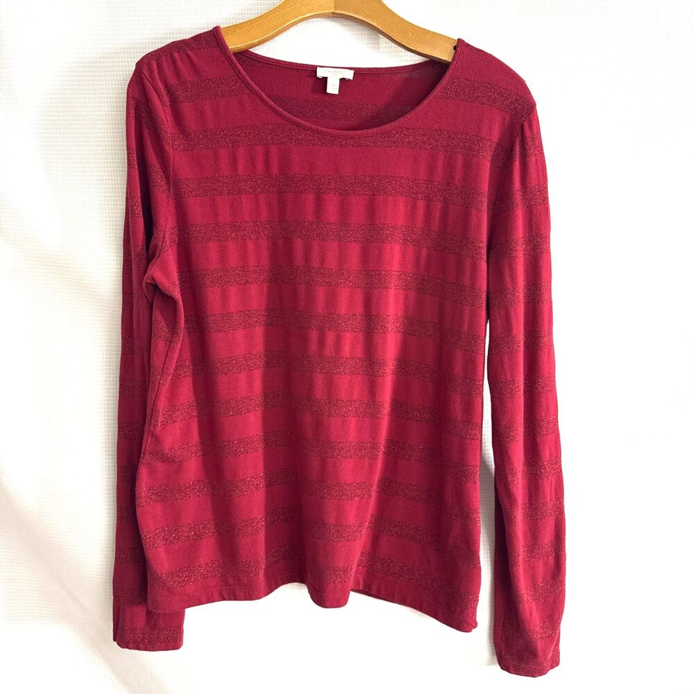 Talbots Women’s Red Sparkle Stripe Long Sleeve Shirt - M